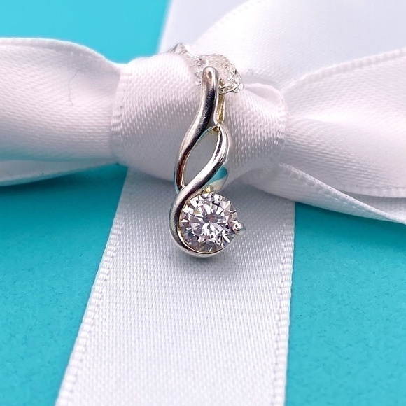 New Sterling Silver 925 brilliant cut CZ Necklace pendant 5 mm 18” - Picture 1 of 6